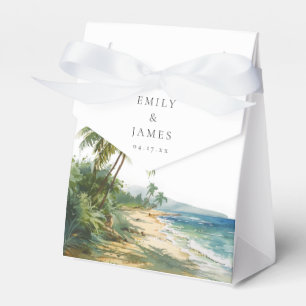 Modern Watercolor Tropical Beach Wedding Favour Box