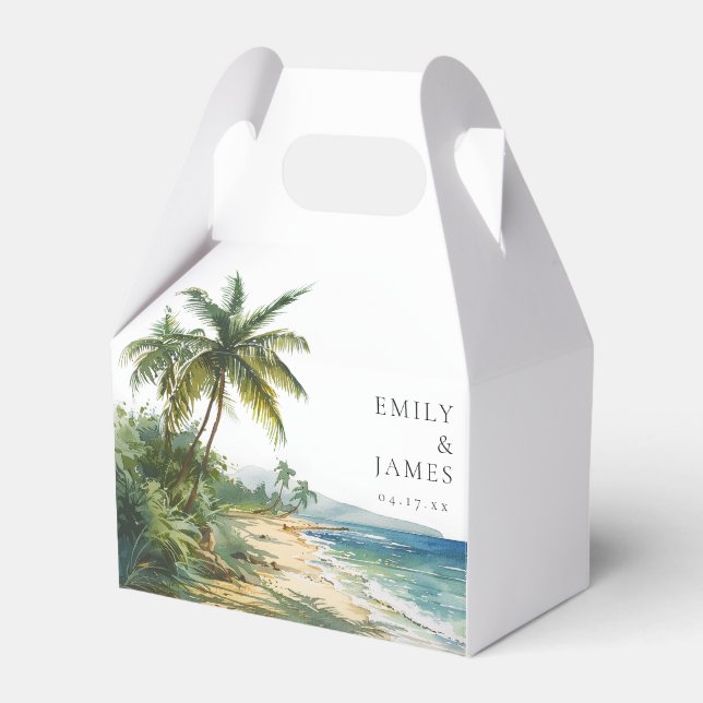 Modern Watercolor Tropical Beach Wedding Favour Box (Front Side)
