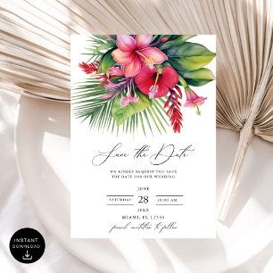 Modern Watercolor Tropical Botanical Save the Date Invitation