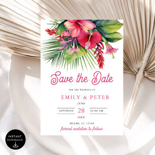 Modern Watercolor Tropical Botanical Save the Date Invitation