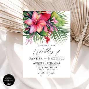 Modern Watercolor Tropical Botanical Wedding Invitation