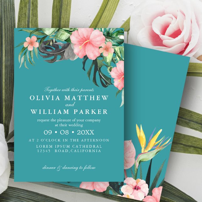 Modern Watercolor Tropical Flowers Summer Wedding Invitation (Creator Uploaded)
