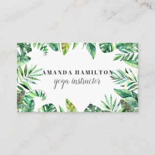 Modern Watercolor tropical green foliage Business Card
