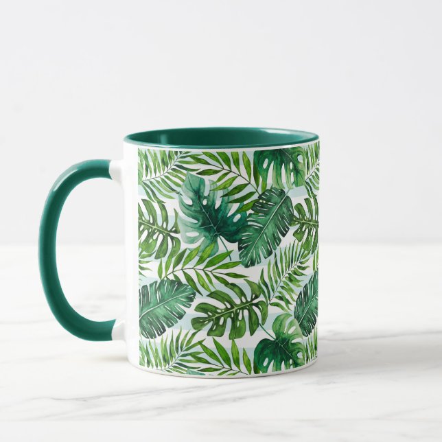 Modern Watercolor Tropical Leaves Pattern Mug (Left)