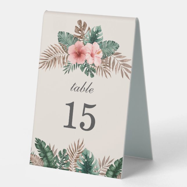 Modern Watercolor Tropical Leaves Wedding Table (Front)