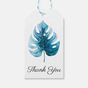 Modern Watercolor Tropical Monstera Leaf Thank You Gift Tags