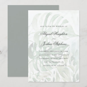 Modern Watercolor Tropical Monstera Leaves Wedding Invitation