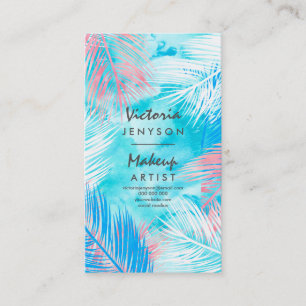 Modern watercolor tropical palm tree Makeup artist Business Card