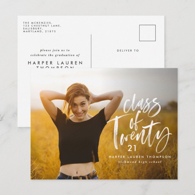 modern watercolor typography graduate photo invitation postcard (Front/Back)