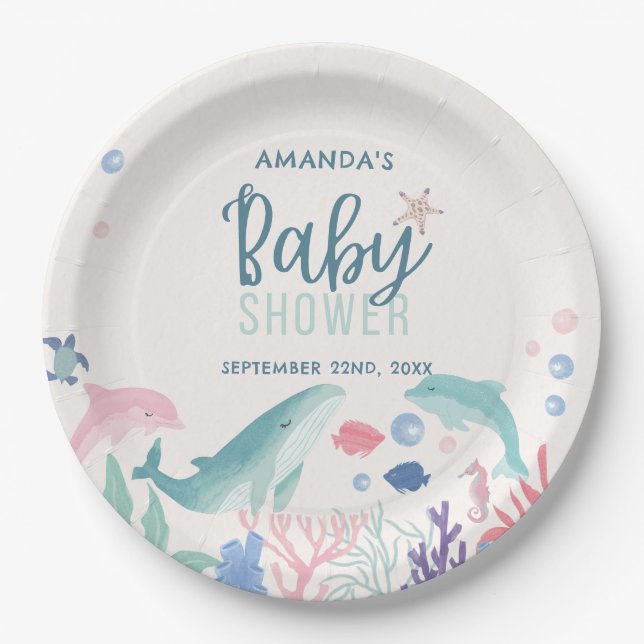 Modern Watercolor Under the Sea Baby Shower Paper Plate (Front)