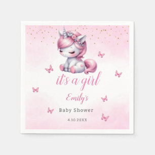 Modern Watercolor unicorn pink girl baby shower Napkin