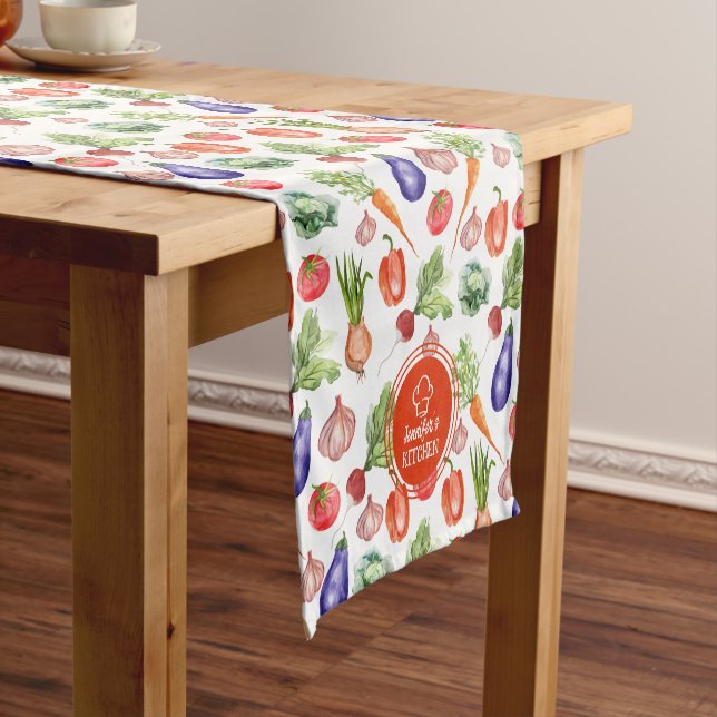 Modern Watercolor Vegetables Kitchen  Short Table Runner (In Situ)