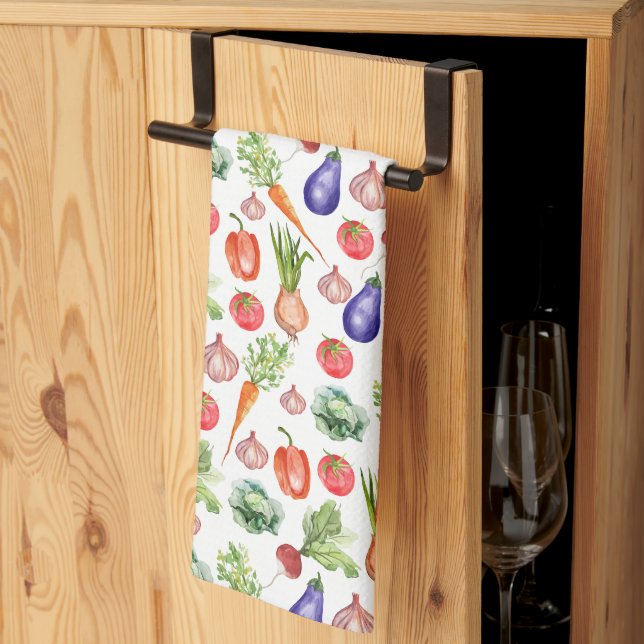 Modern Watercolor Vegetables Kitchen  Tea Towel (Thirds Fold)