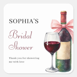 Modern Watercolor Vino Before Vows Bridal Shower Square Sticker