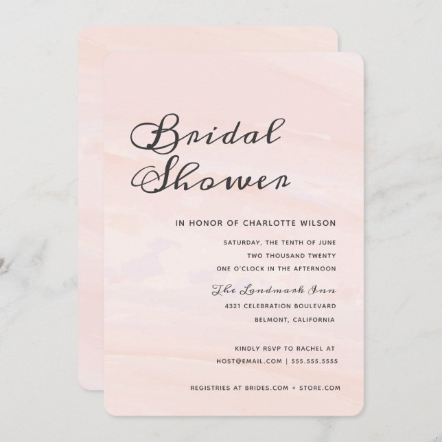 Modern Watercolor Wash Bridal Shower | Blush Invitation (Front/Back)