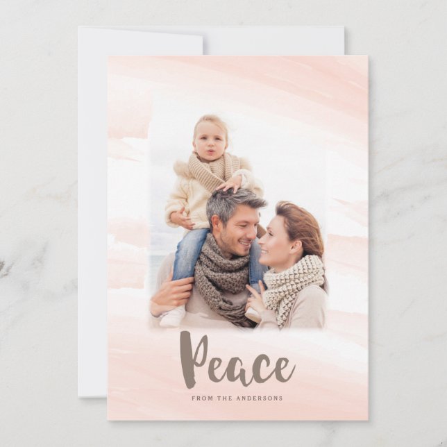 Modern Watercolor Wash PEACE Photo Card | Blush (Front)