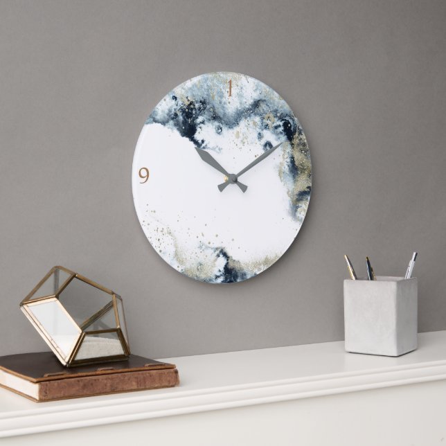 Modern Watercolor Waves Gold Acrylic Wall Clock (Office)