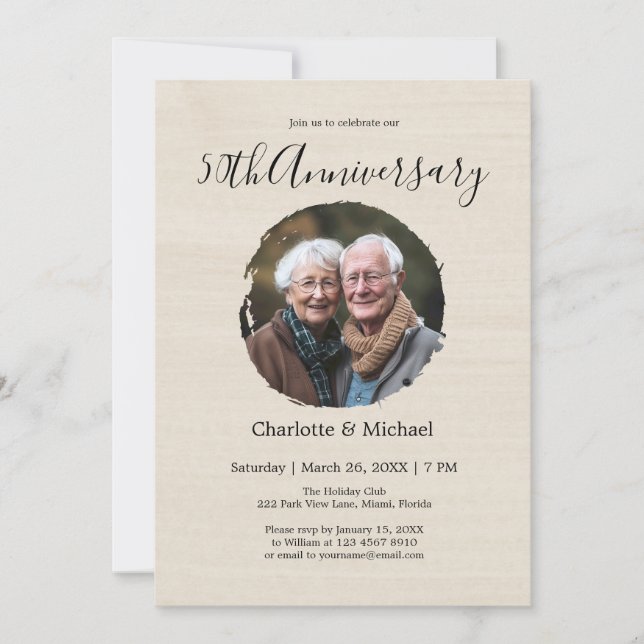 Modern Watercolor Wedding Anniversary Beige Photo  Invitation (Front)