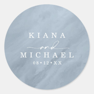 Modern Watercolor Wedding Dusty Blue ID816 Classic Round Sticker