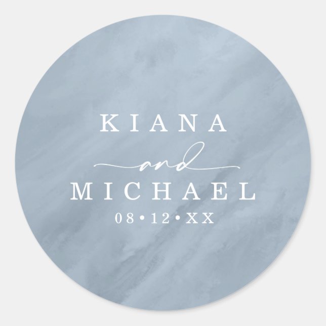 Modern Watercolor Wedding Dusty Blue ID816 Classic Round Sticker (Front)
