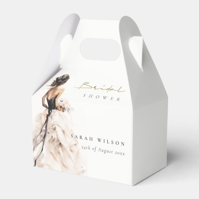 Modern Watercolor Wedding Gown Bridal Shower Favour Box (Front Side)