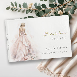 Modern Watercolor Wedding Gown Bridal Shower Guest Book