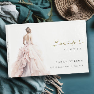 Modern Watercolor Wedding Gown Bridal Shower Guest Book