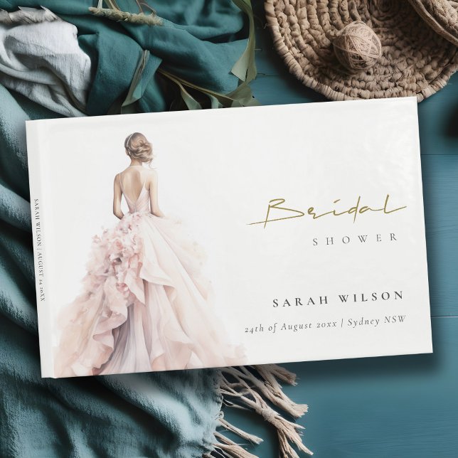 Modern Watercolor Wedding Gown Bridal Shower Guest Book (Creator Uploaded)