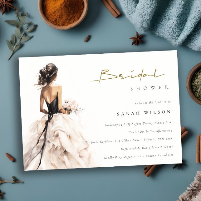 Modern Watercolor Wedding Gown Bridal Shower Invitation (Creator Uploaded)