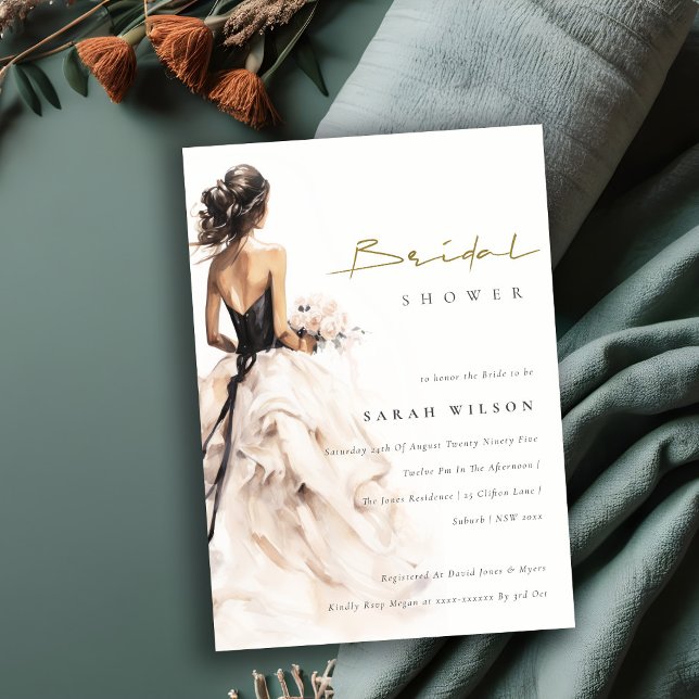 Modern Watercolor Wedding Gown Bridal Shower Invitation (Creator Uploaded)