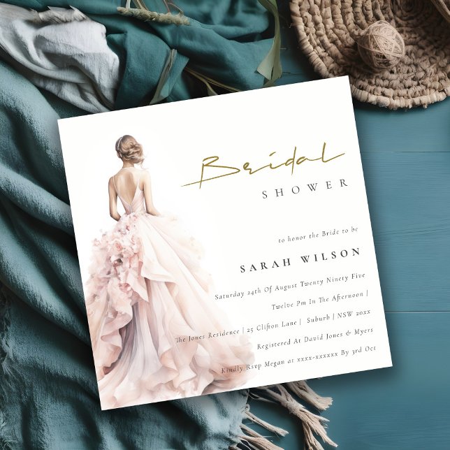 Modern Watercolor Wedding Gown Bridal Shower Invitation (Creator Uploaded)