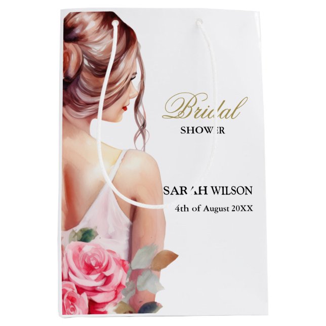 Modern Watercolor Wedding Gown Bridal Shower  Medium Gift Bag (Front)