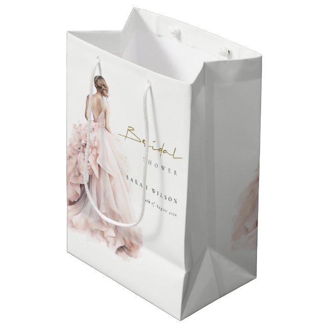 Modern Watercolor Wedding Gown Bridal Shower Medium Gift Bag (Front Angled)