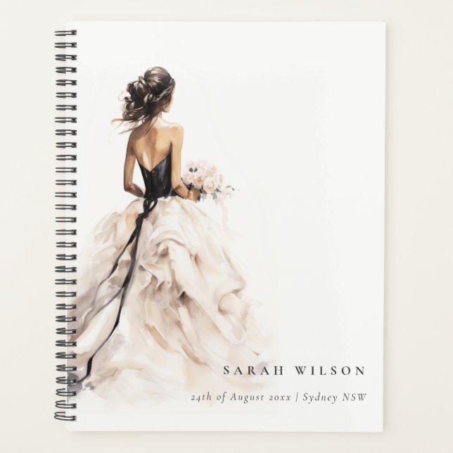 Modern Watercolor Wedding Gown Bridal Shower Planner (Front)