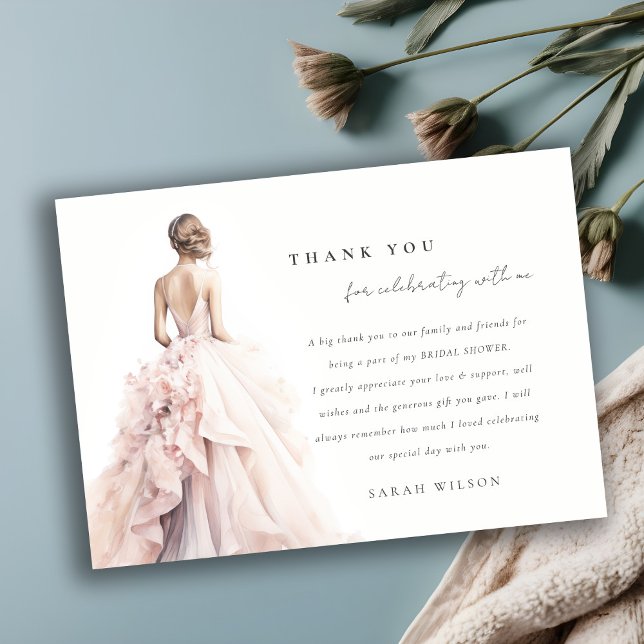 Modern Watercolor Wedding Gown Bridal Shower Thank You Card (Creator Uploaded)