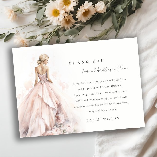 Modern Watercolor Wedding Gown Bridal Shower Thank You Card (Creator Uploaded)