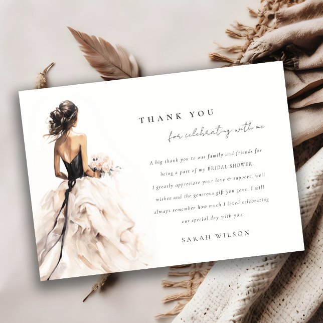 Modern Watercolor Wedding Gown Bridal Shower Thank You Card (Creator Uploaded)