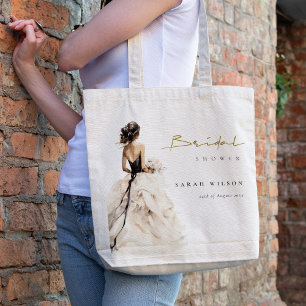 Modern Watercolor Wedding Gown Bridal Shower Tote Bag