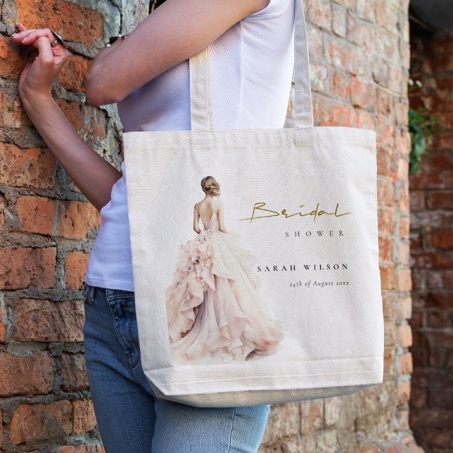 Modern Watercolor Wedding Gown Bridal Shower Tote Bag (Creator Uploaded)
