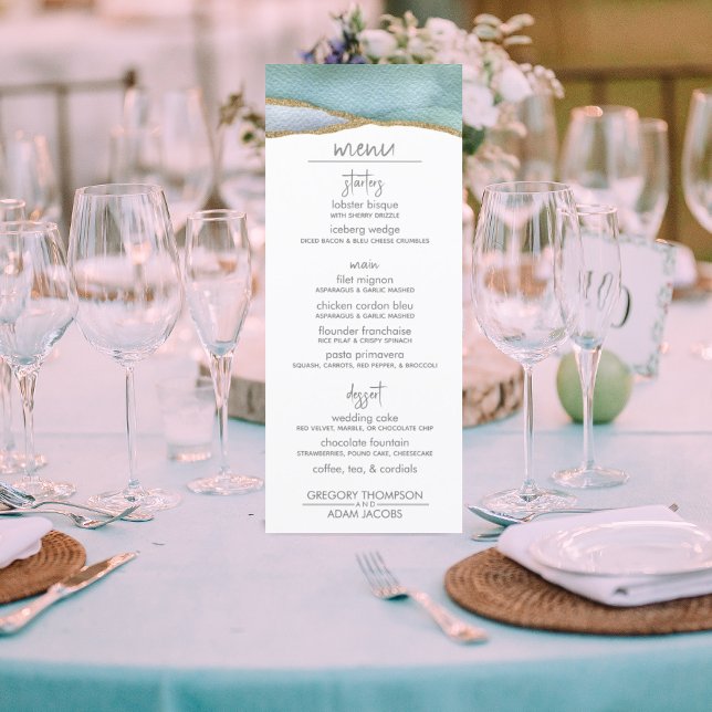 Modern watercolor wedding menu gold accent (Creator Uploaded)