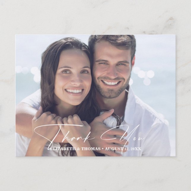 Modern Watercolor Wedding Photo Dusty Blue ID816 Announcement Postcard (Front)