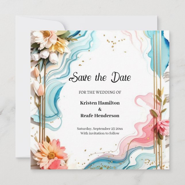 Modern Watercolor Wedding Save The Date Card (Front)