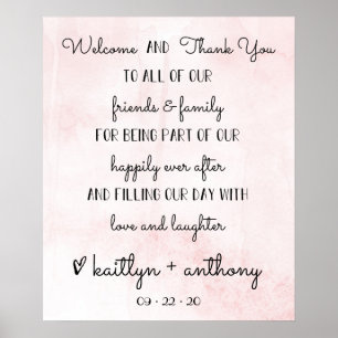 Modern Watercolor Wedding Welcome & Thank You Sign