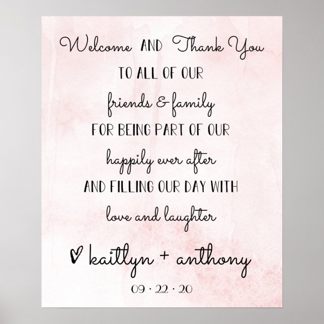 Modern Watercolor Wedding Welcome & Thank You Sign (Front)
