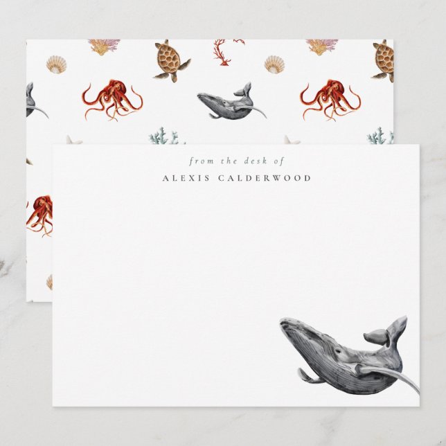 Modern Watercolor Whale Personalised Card (Front/Back)