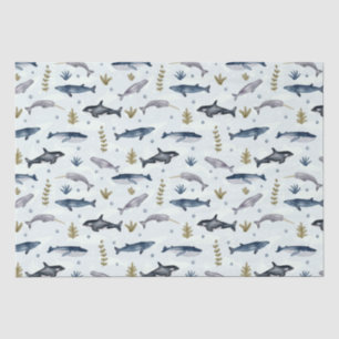Modern watercolor whale story tissue paper