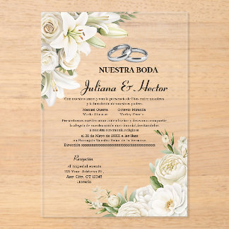 Modern Watercolor White Floral Wedding  Acrylic Invitations