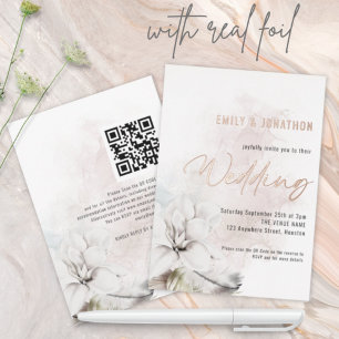 Modern Watercolor White Florals QR Code Wedding