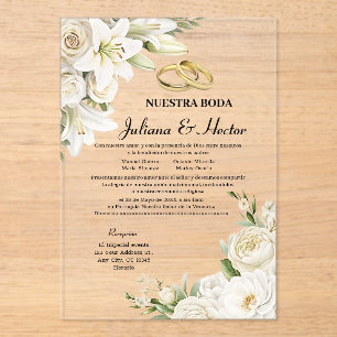 Modern Watercolor White Gold Floral Wedding  Acrylic Invitations