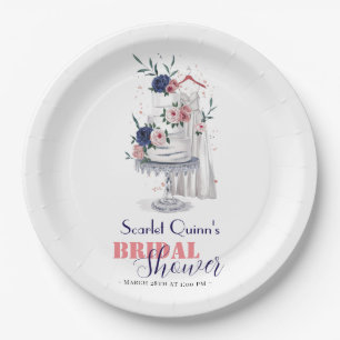 Modern watercolor white wedding gown with cake paper plate